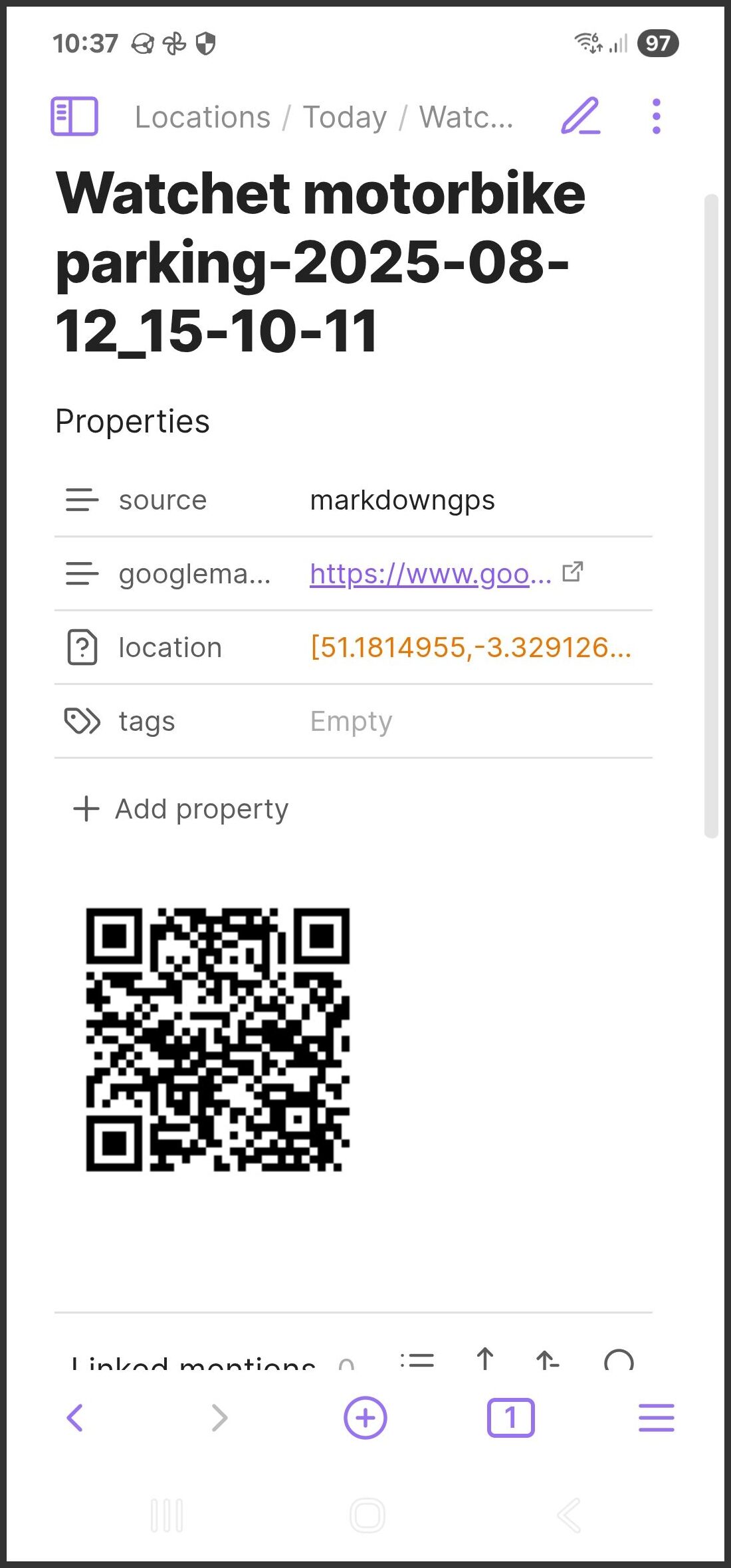 Screenshot of note on Mobile
